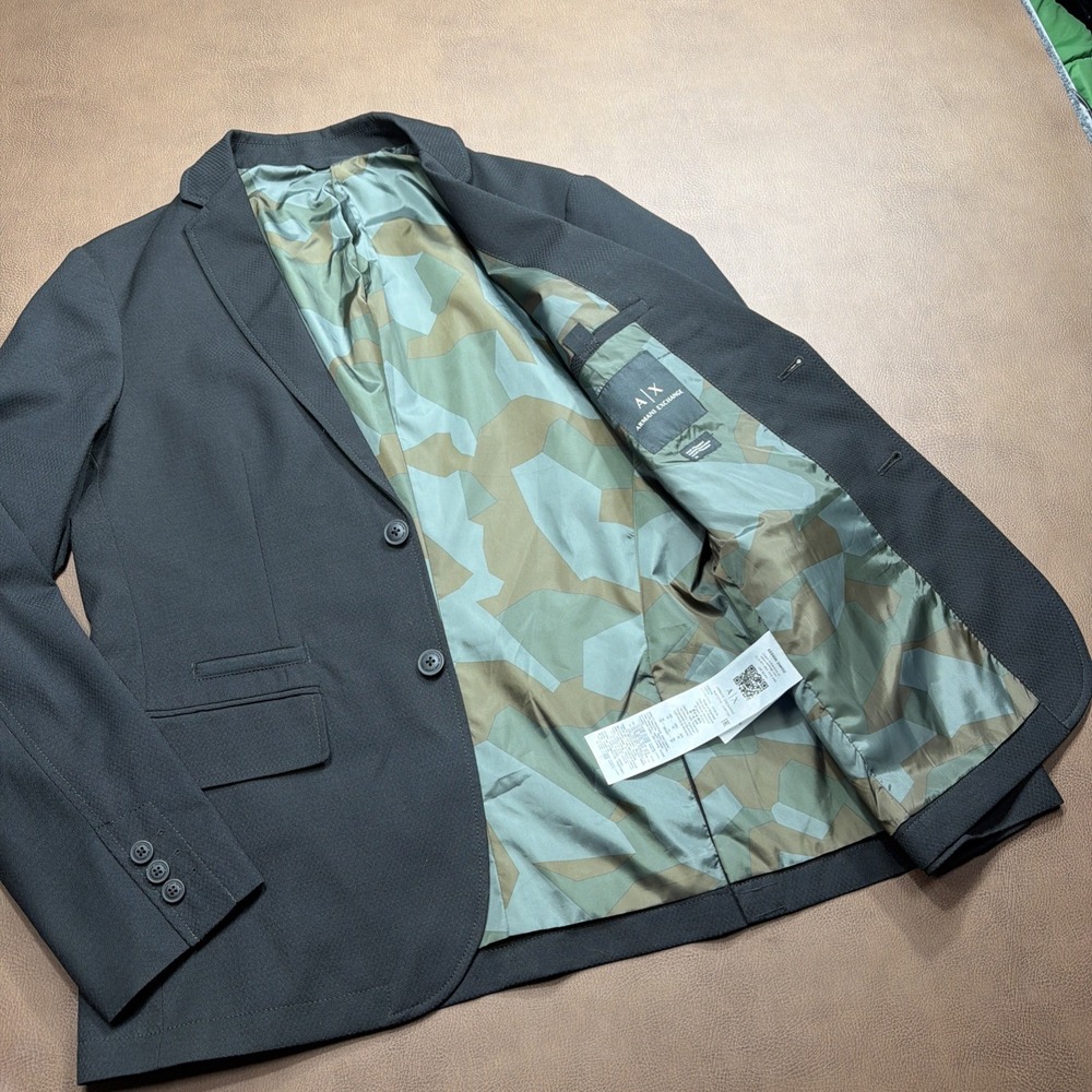 Armani Exchange Men Sport Coat Blazer Sz 38 Black Camo Lined Textured Formal New